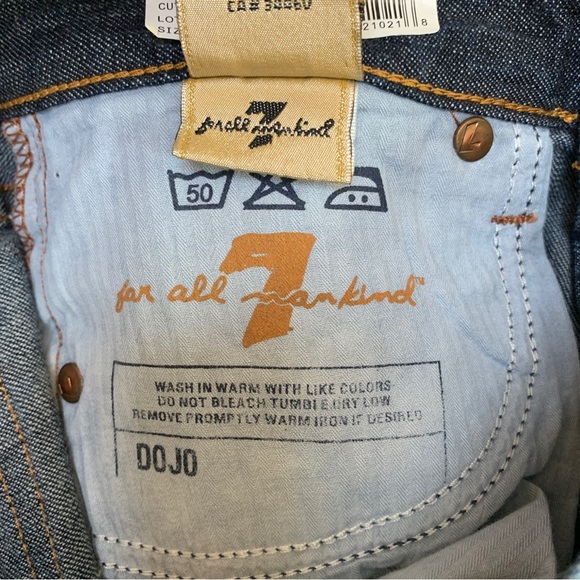 7 For All Mankind 7FAM Dojo Argyle Jeans Wide Leg Flare Dark Wash Low Rise - Picture 7 of 13